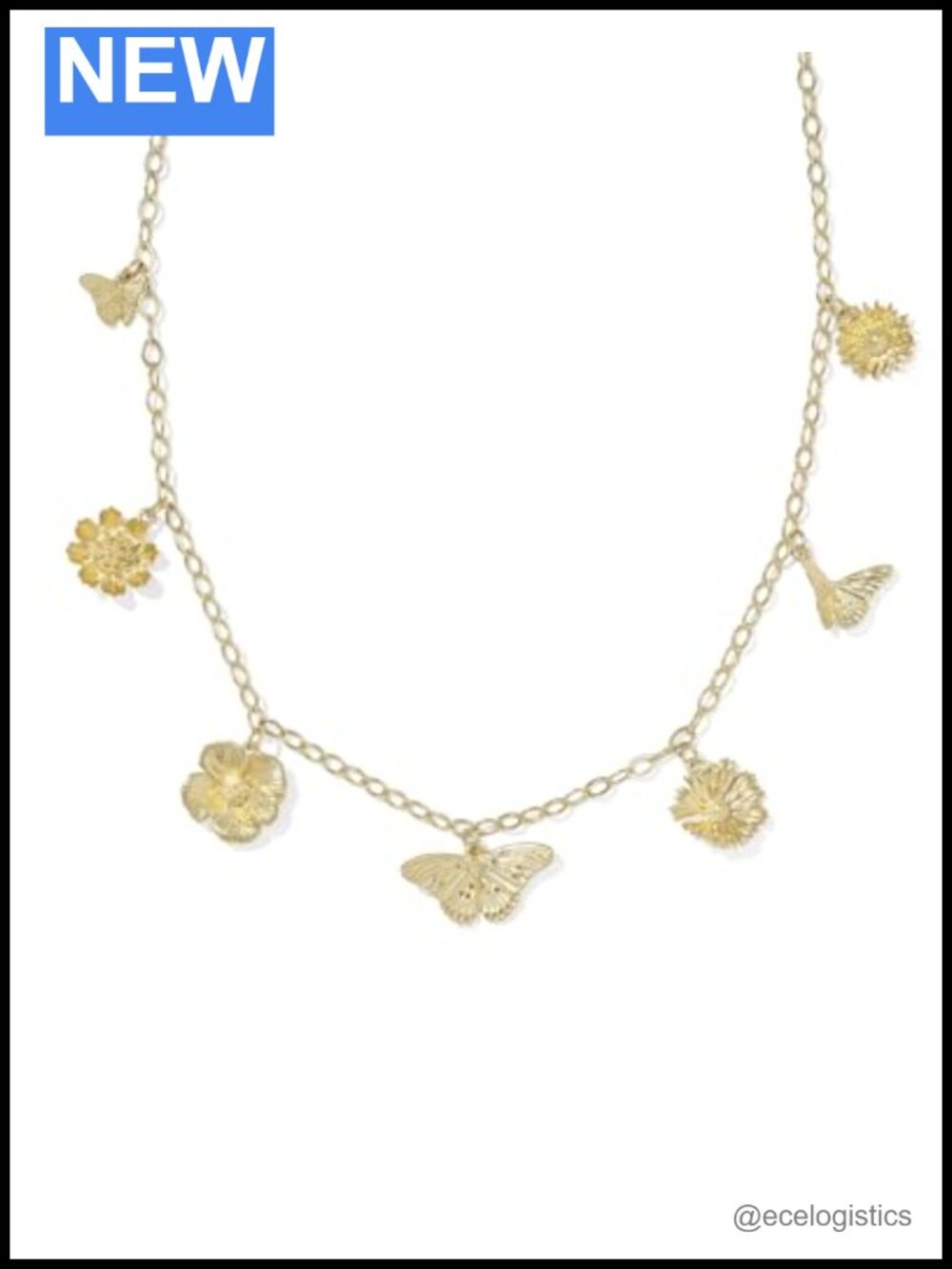 Kendra Scott Cailey Charm Necklace Gold Plated Brass Butterfly Wildflower